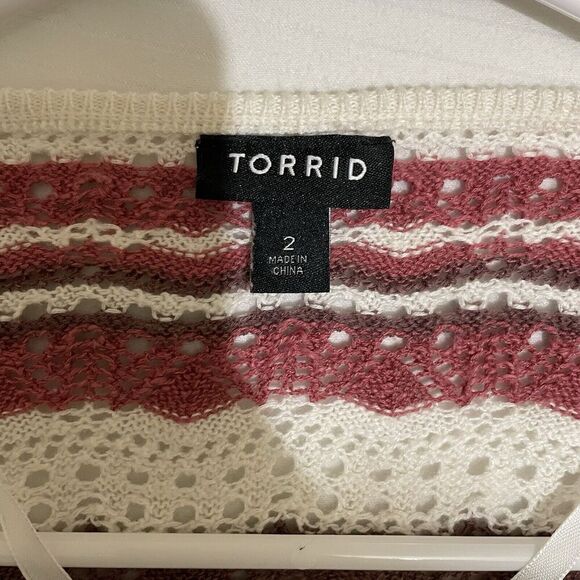 Torrid Crochet Sweater Boho V Neck Cinched Knit 2X Beach Festival Hippie Plus - Picture 6 of 9